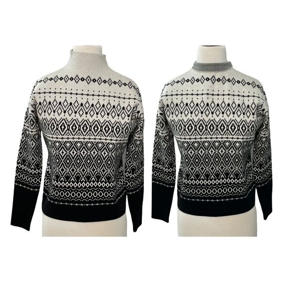 Joie Fair Isle Patterned Mock Neck Soft Pullover Sweater Black White Extra Small - Picture 1 of 10